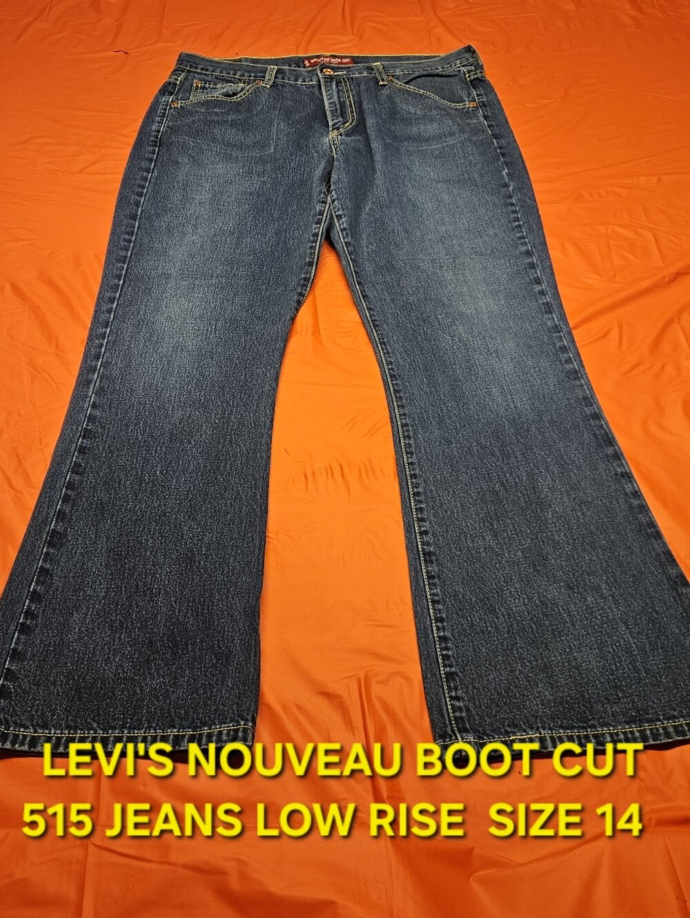 Levi's 515 Nouveau Low Rise Boot Cut 100% Cotton Rigid Jeans 2003 Size 14 E.U.C.